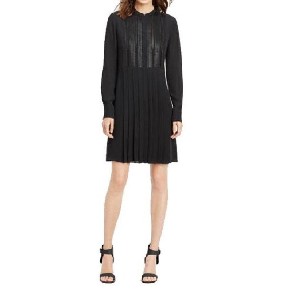 Vince Black Long-Sleeve Pleated Mini Dress